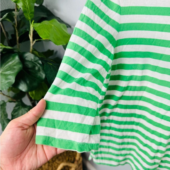 J. peterman Green & White Striped a3/4 Sleeve Casual Top - Picture 4 of 6